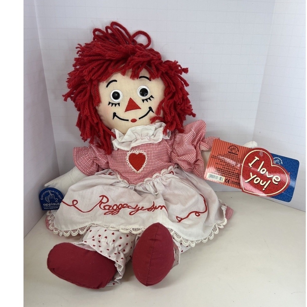 NET Applause Raggedy Ann Valentine Plush Doll 16852 Red Gingham Dress I Love You